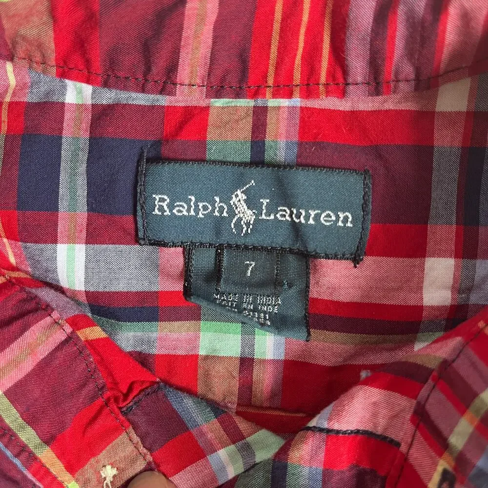 Ralph Lauren Button Down Shirt Size Boy's 7 Red Festive Holiday